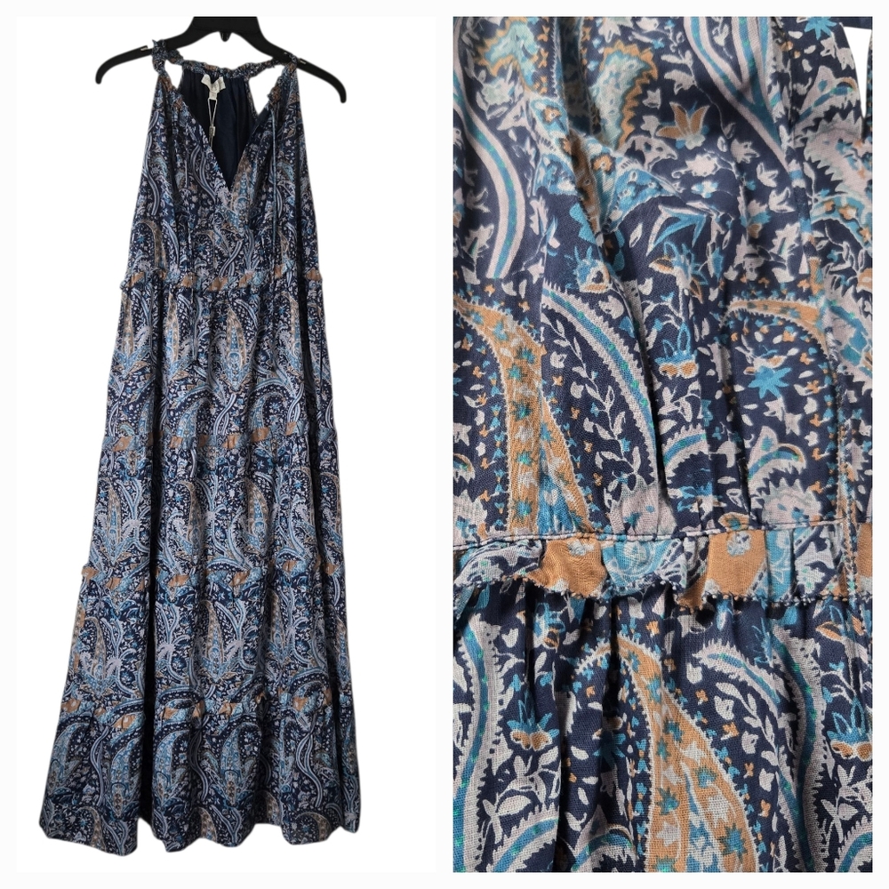 Caroline Constas Navy Blue Paisley Maxi‎ Dress